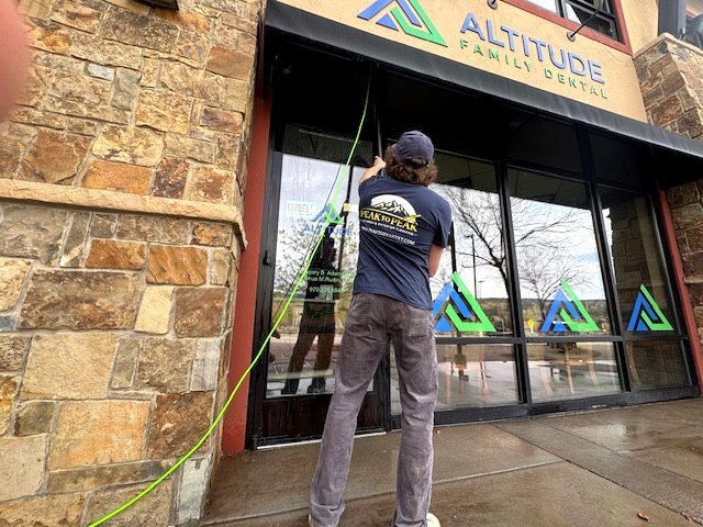 Professional window cleaning on retail storefront in Vail Valley Colorado Professional window cleaning on retail storefront in Vail Valley Colorado